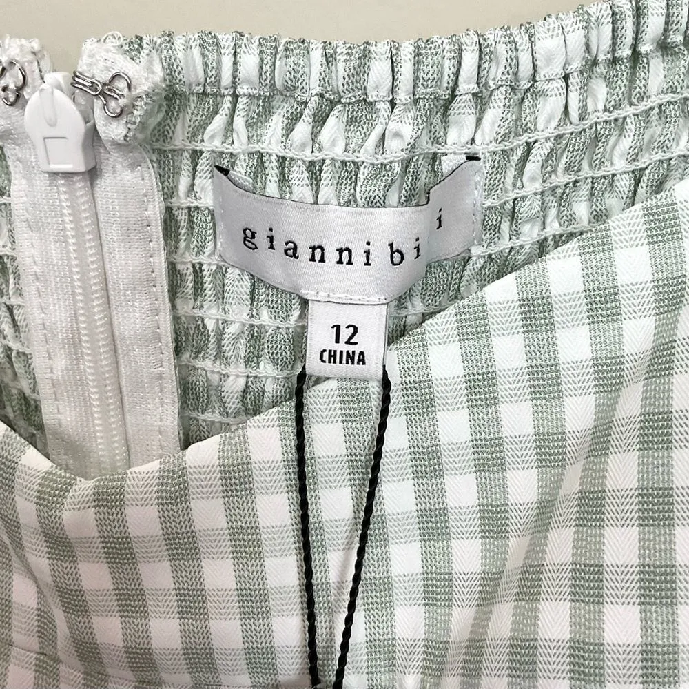 Gianni Bini Gingham Babydoll Dress Green & Ivory Long Sleeve Sz 12 NWT Kennedy - Image 4