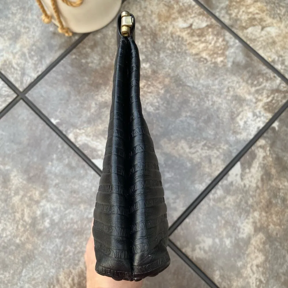 MARIO VALENTINO Vintage Black Leather Stripe Clutch Bag - Image 6