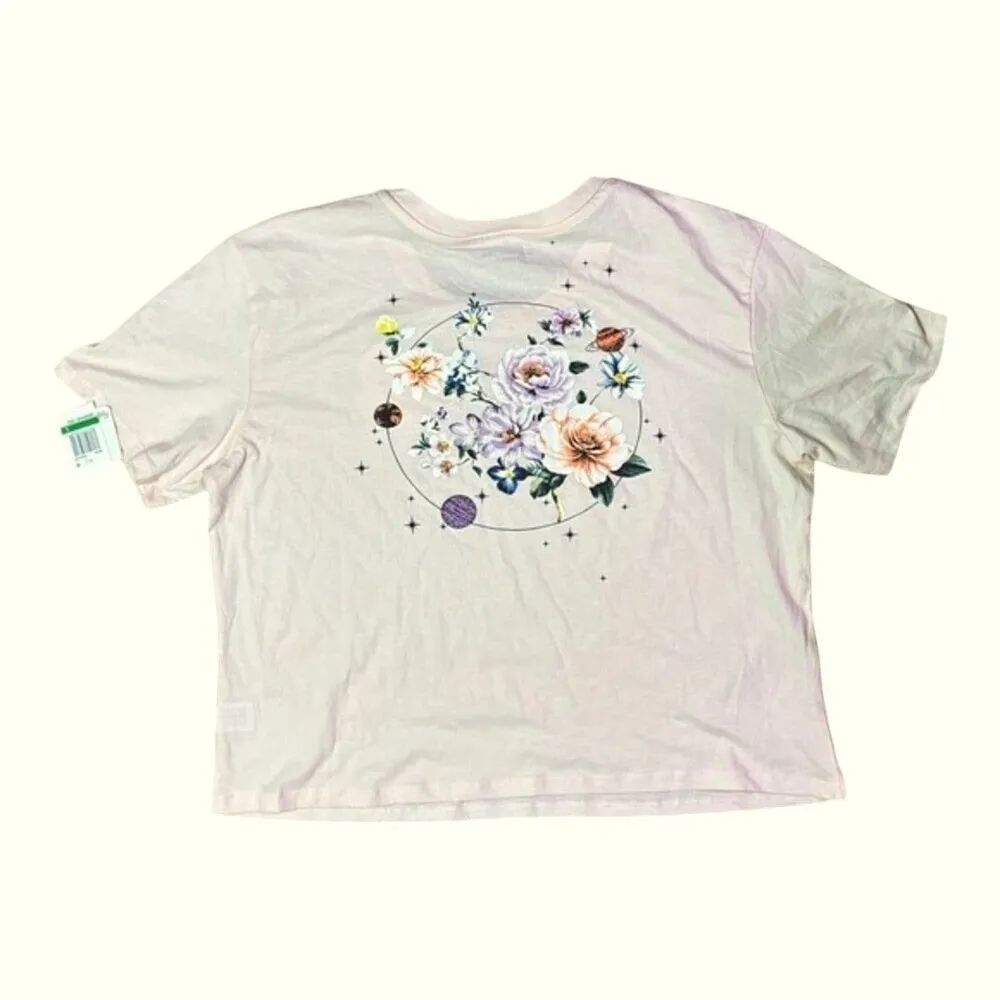 Rebellious One NWT Planet Floral Graphic Tee Pink Short Sleeve Womens L - Image 2