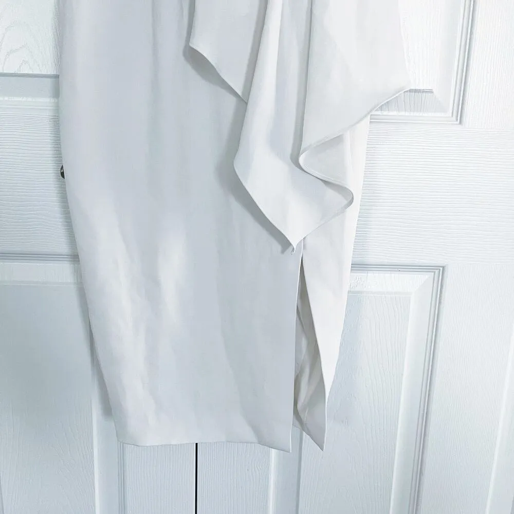 Lavish Alice White Asymmetrical Plunge Front Midi Dress - Image 5