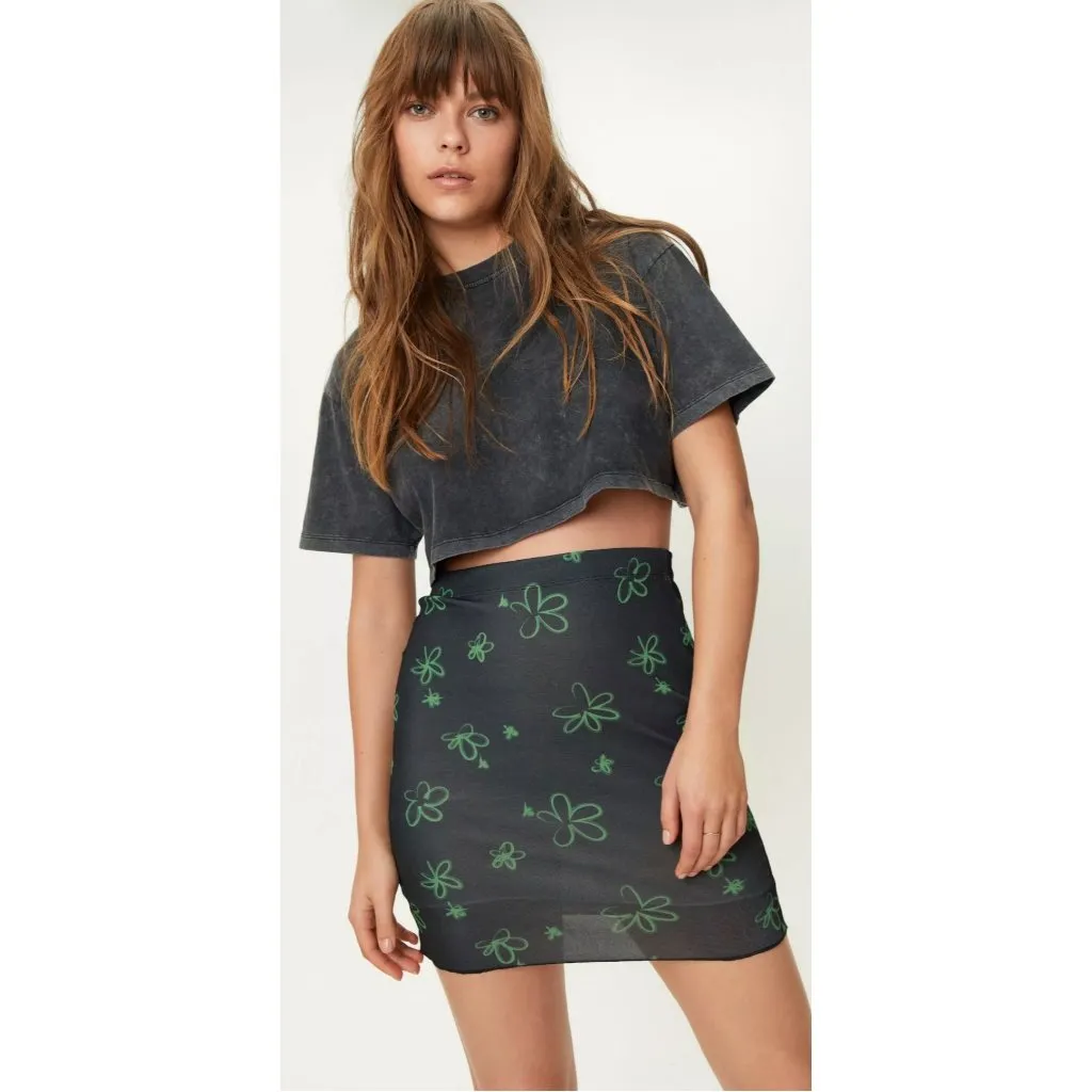 Nasty Gal Womens US 4 Black Mesh Graffit Floral Print‎ Mini Skirt NWT - Image 2