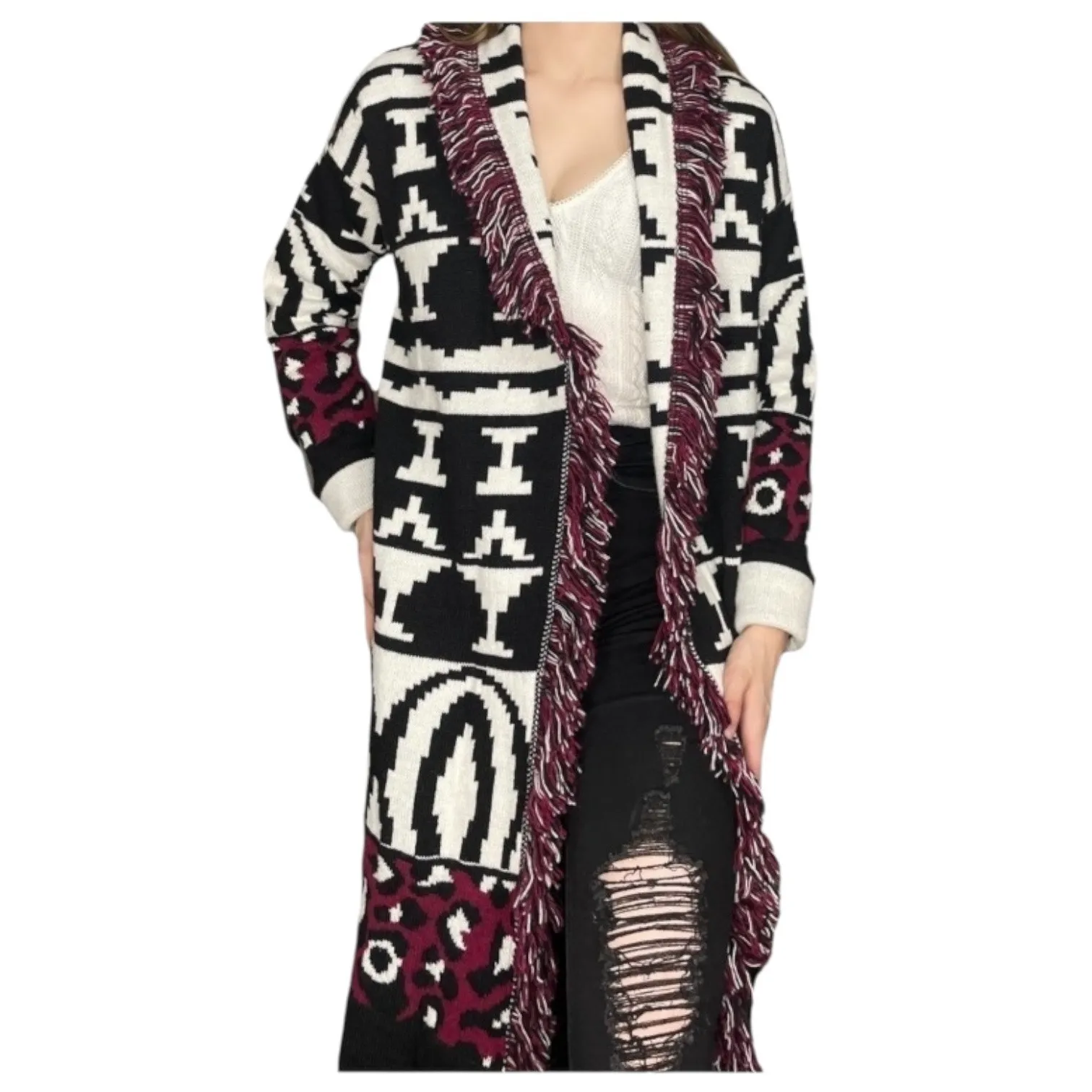 NWT San Lorenzo Open Cardigan Multiprint Aztect Blanket Sweater - Image 2