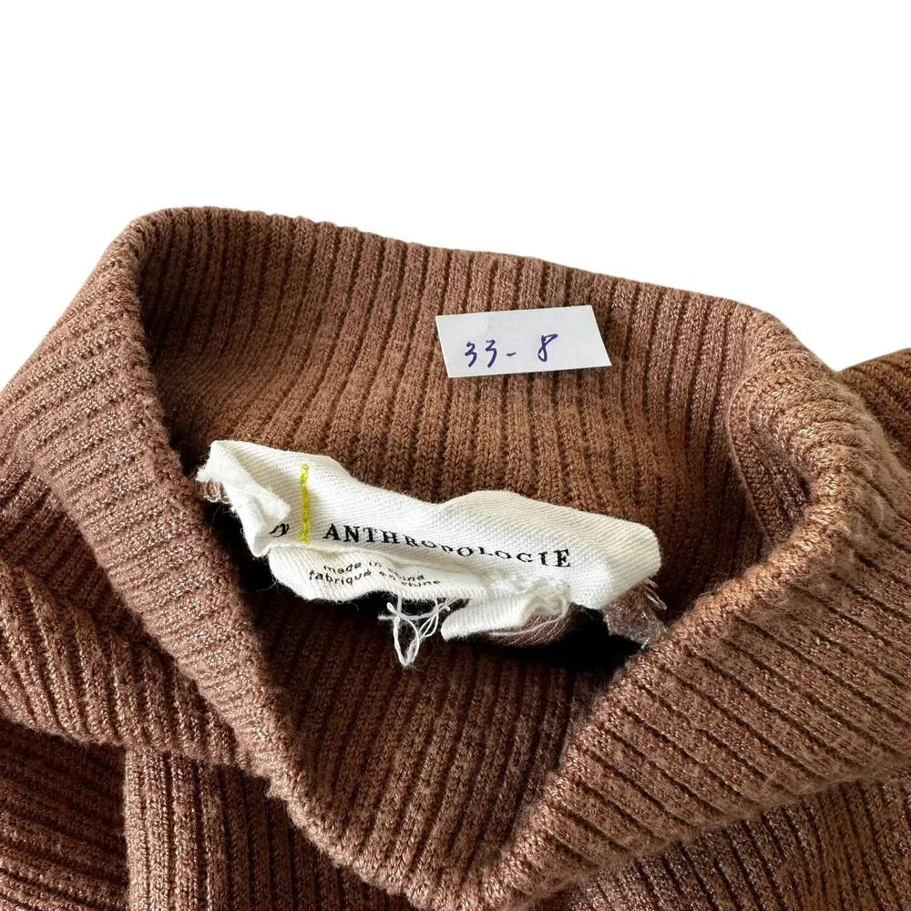 Anthropologie Brown/White Ribbed Sweater Women Size Small | 33-8 - Image 3