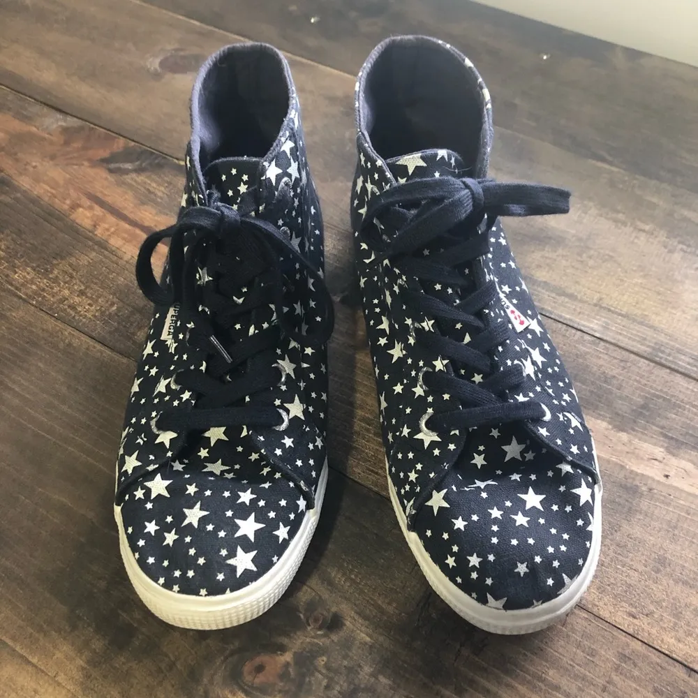 Superga Navy White Canvas Star Print Hi Tops - Image 3