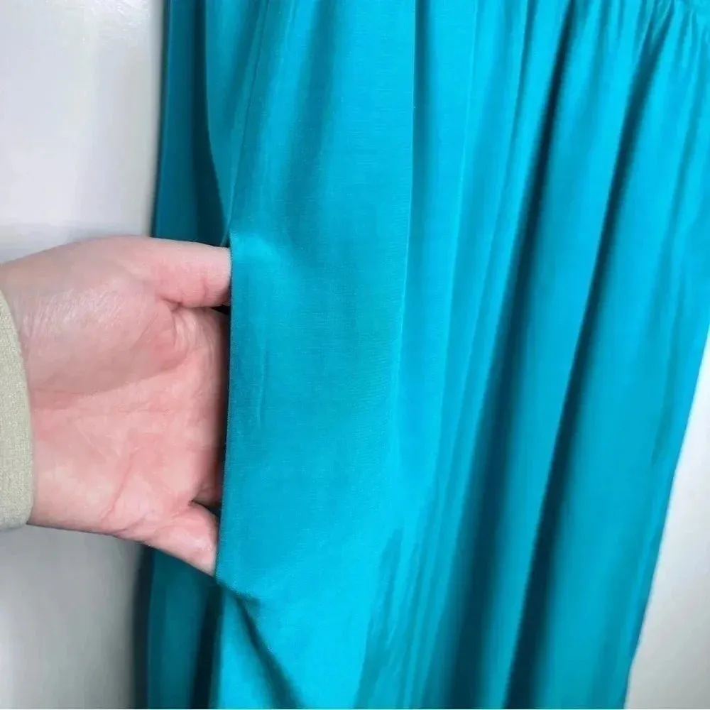 Comptoir Des Cotonniers Anthro Turquoise Sleeveless Midi Dress Size Medium Blue - Image 5