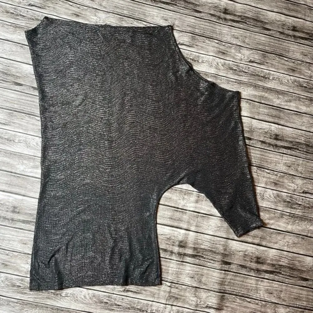 Loila Asymmetrical Sexy Glittery Blouse Top Shirt Gunmetal Gray S SM Small Light Silver - Image 5