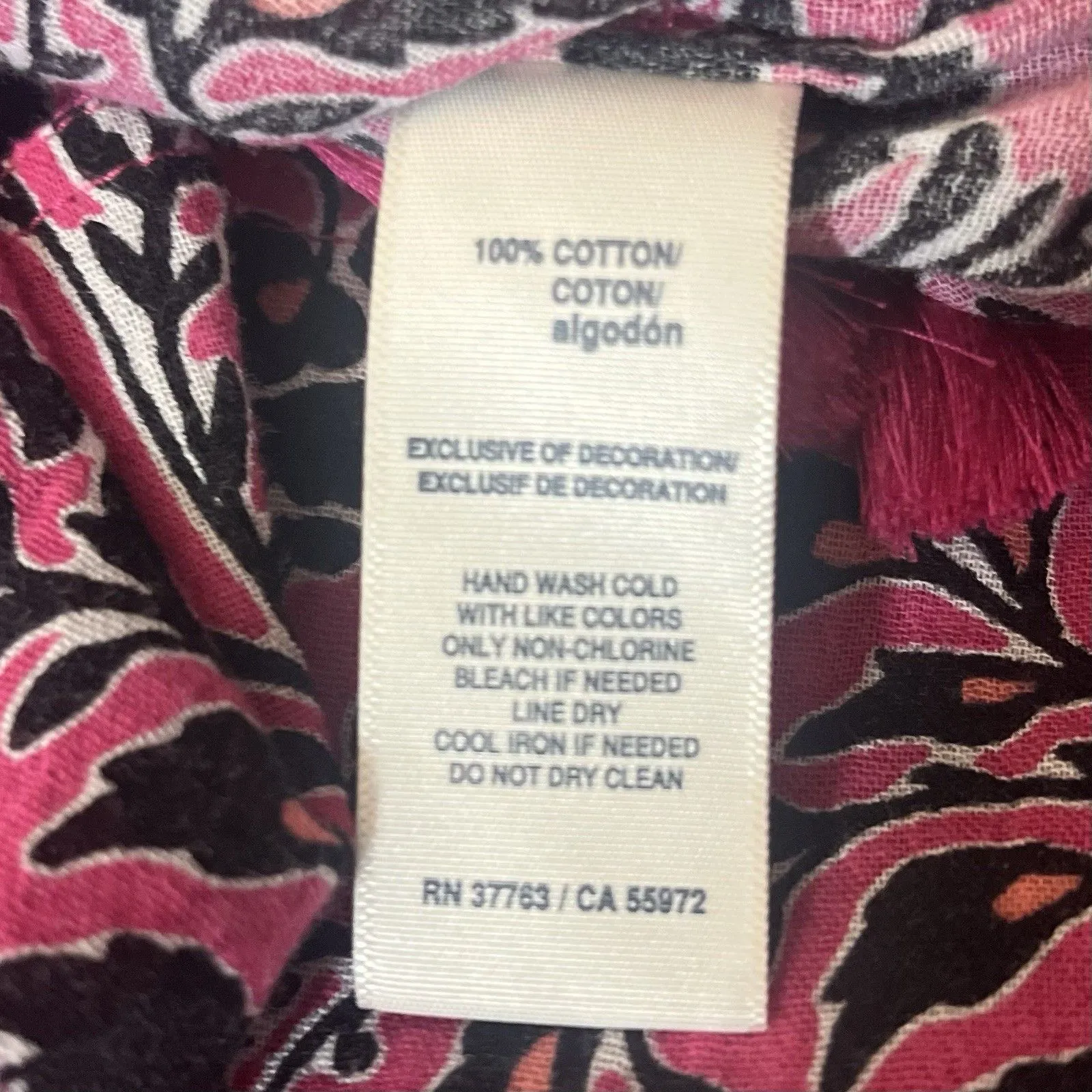 Rafaella Weekend Sz. XL Pink Floral Elastic Neckline Fringe Trim 3/4 Sleeve Top - Image 7