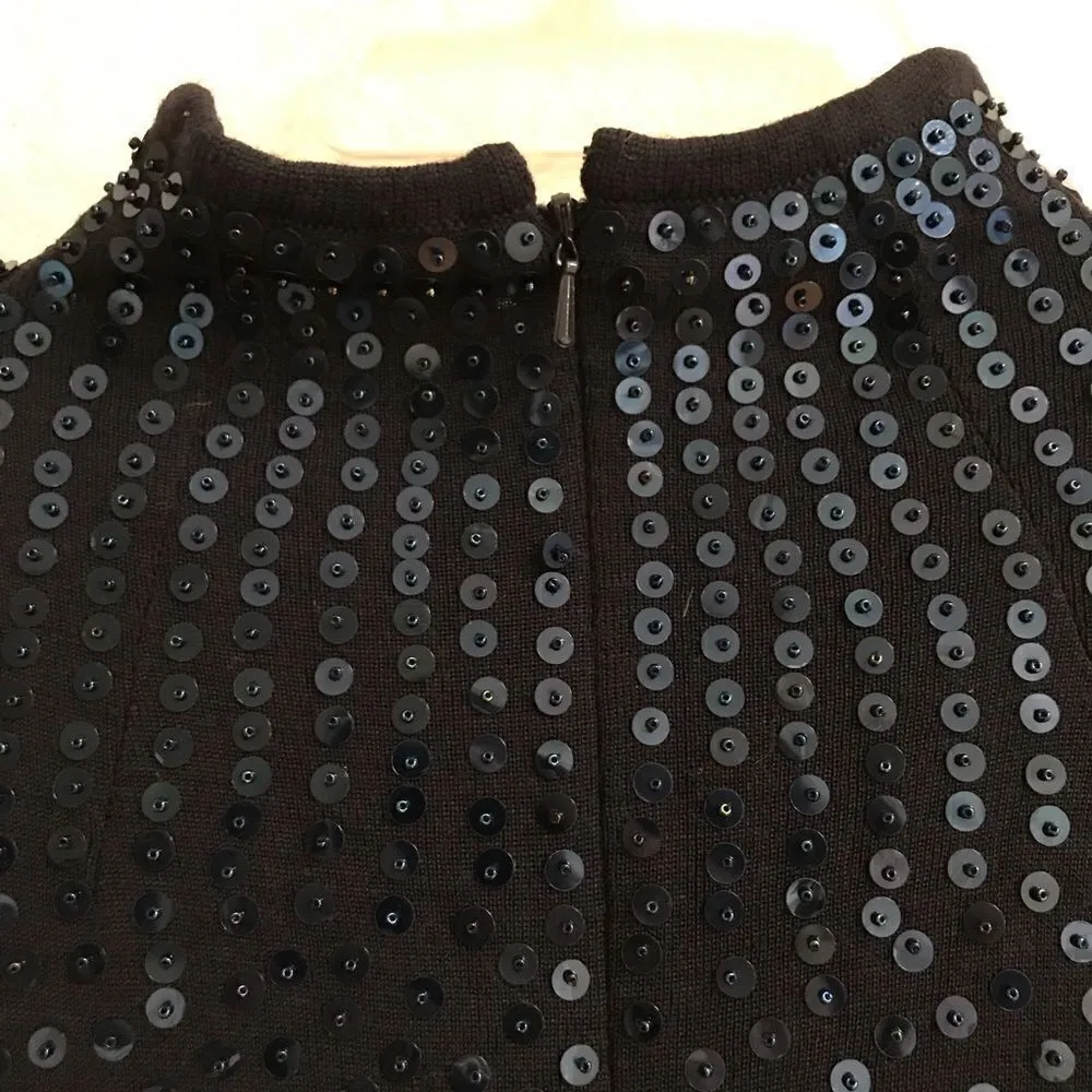 Dana Buckman long sleeve turtleneck wool sequin sweater dress M - Image 5