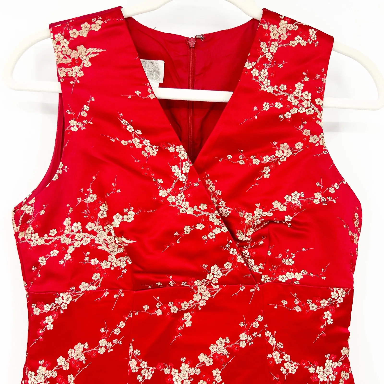 Moda International‎ Womens Vintage 90s Brocade Silk Blend Floral Sheath Dress 4 Red - Image 2