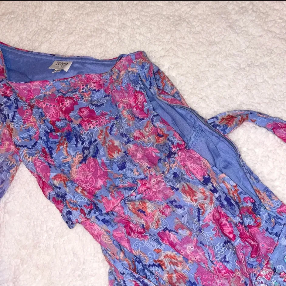 NWOT Hemant & Nandita One Shoulder Floral Long Sleeve Eyelet Mini Dress size XXS! - Image 11