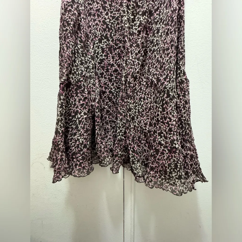 Y2K Anne Klein brown and pink print silk blend sheer overlay a-line fairy skirt - Image 2