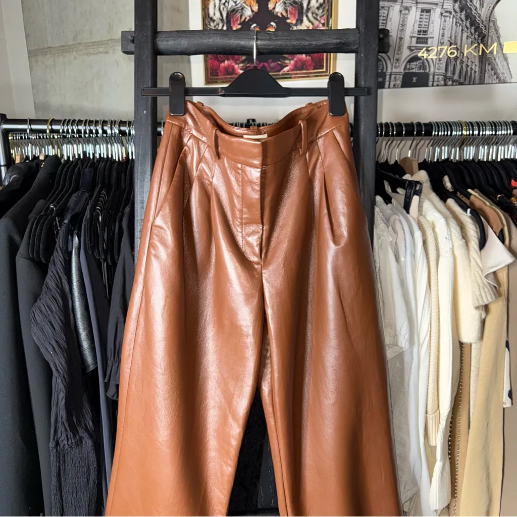 Wilfred Cognac Faux Leather Pleated Wide Leg Pants Brown Size 4 - Image 2