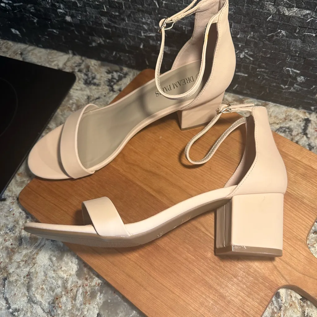 Dream Pairs Size 10 Nude Open Tor Pump Ankle Strap Chunky Heel Sandal - Image 6