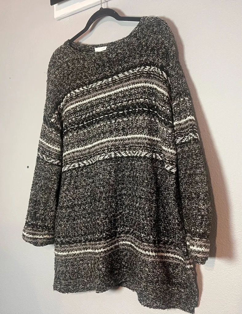 J. Jill Sweater Oversized Striped Grandpa Grey Gray White Size Medium Petite MP - Image 1