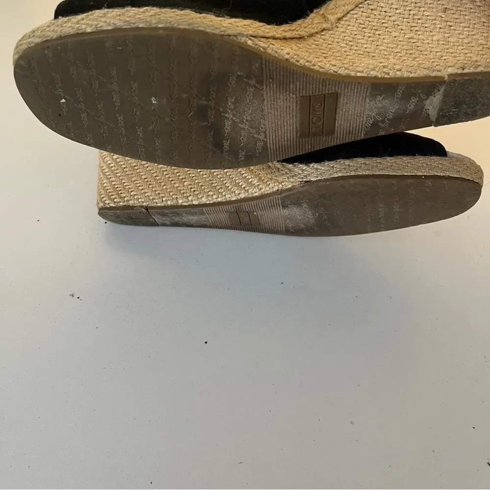 Toms Women's Black Twill Classic Wedge Sandals Cork Heel Peep Toe Shoes Size 8 - Image 7