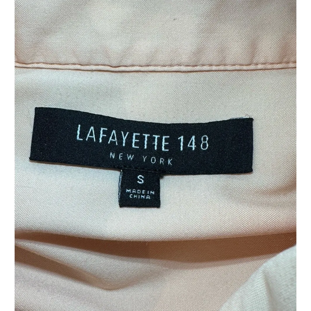 Lafayette 148 New York Wright Shirt Women's Italian Stretch Cotton Blouse S Top Pink - Image 6