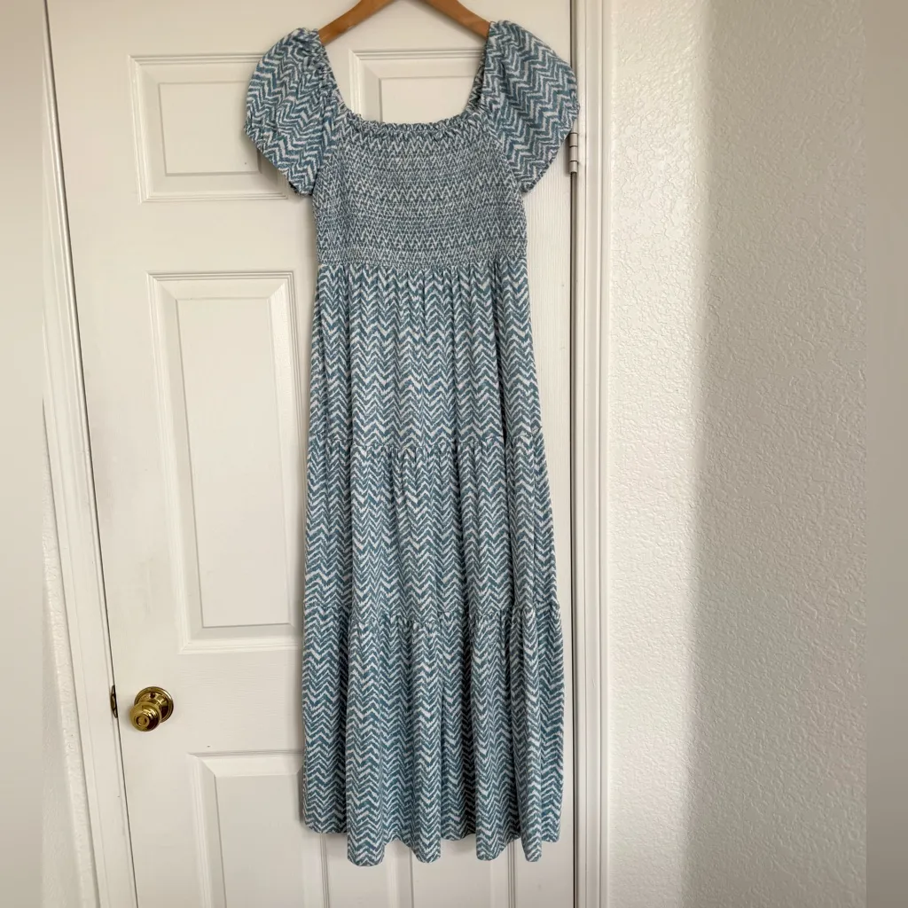 Anthropologie Daily Practice by Anthropologie Tiered Maxi Dress Blue White Small - Image 4