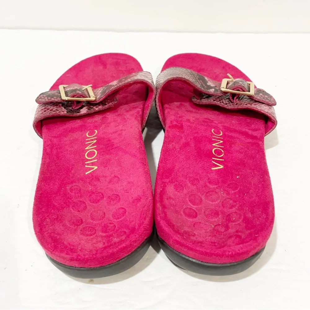Vionic Women's Size 7 Santos Raspberry Pink Snake Print Slip On Slide Sandal - Image 4