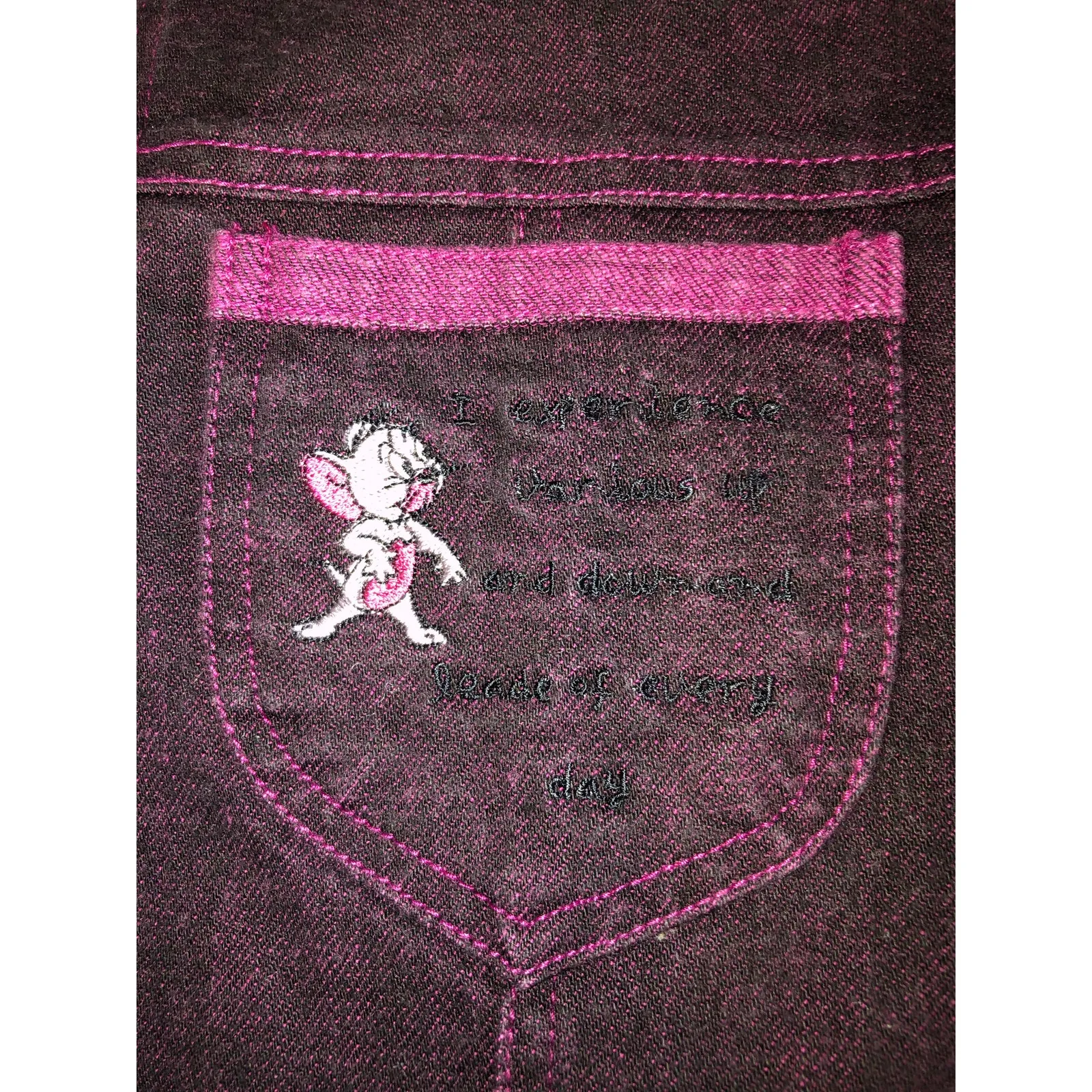 Korean Denim Jacket Purple Jean Size M/L Mouse Embroidery Vintage Wukye Unisex Size L - Image 3