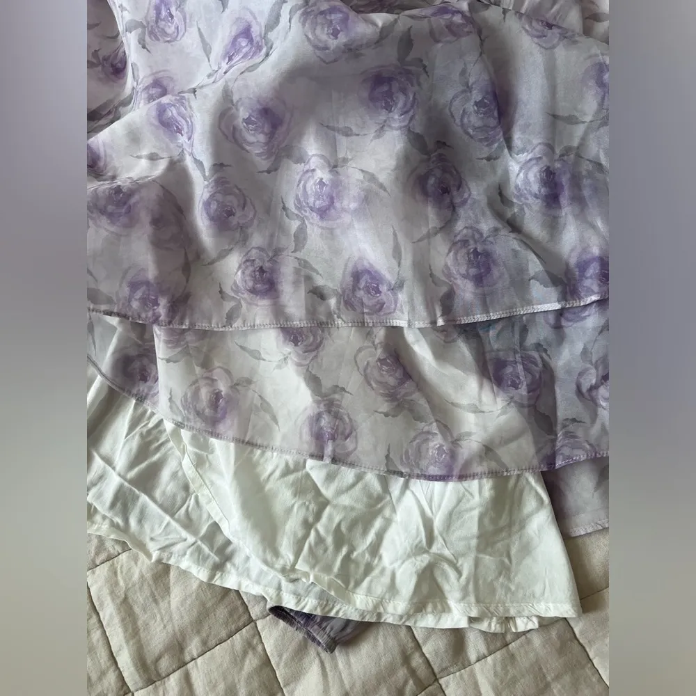 Audrey Parks X Francesca’s Purple Rose Floral Babydoll Cottagecore Mini Dress -M - Image 2