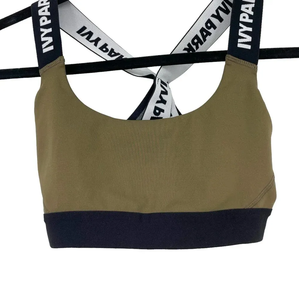 Ivy Park Olive Green Logo Band Racerback‎ Sports Bra Size Small - Image 6