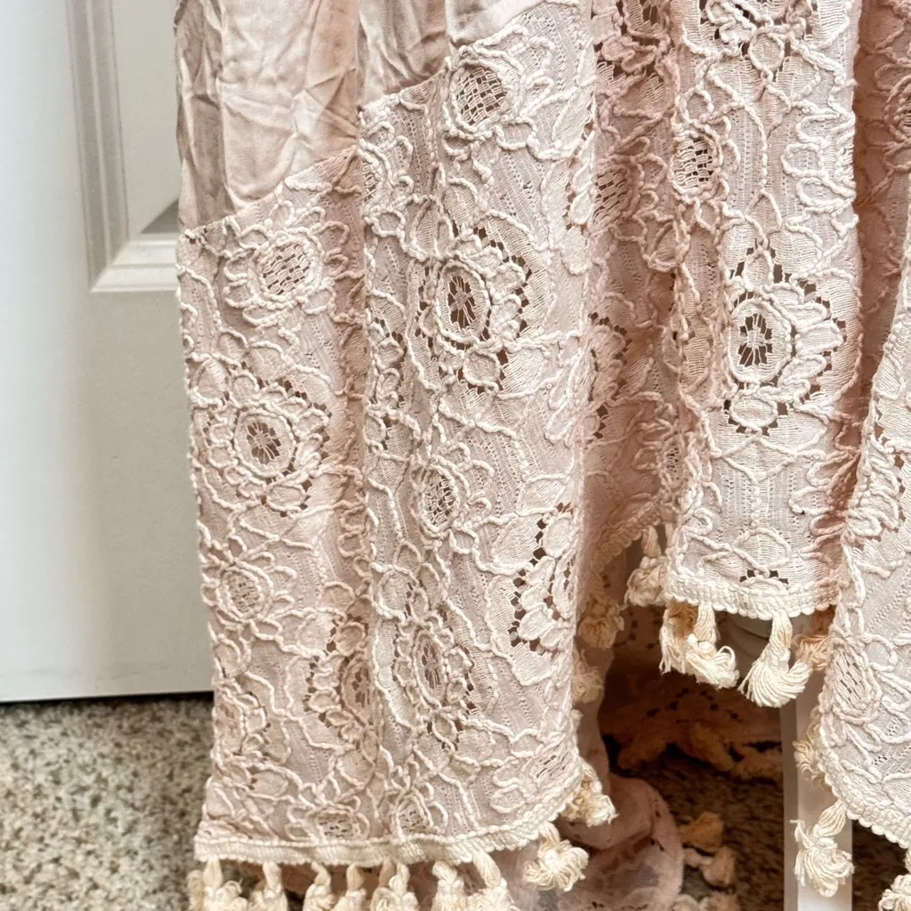 Boho Lace Maxi Dress Smocked Waist Tassel Tie Blush Pink XXL Festival Romantic Size 2X - Image 4