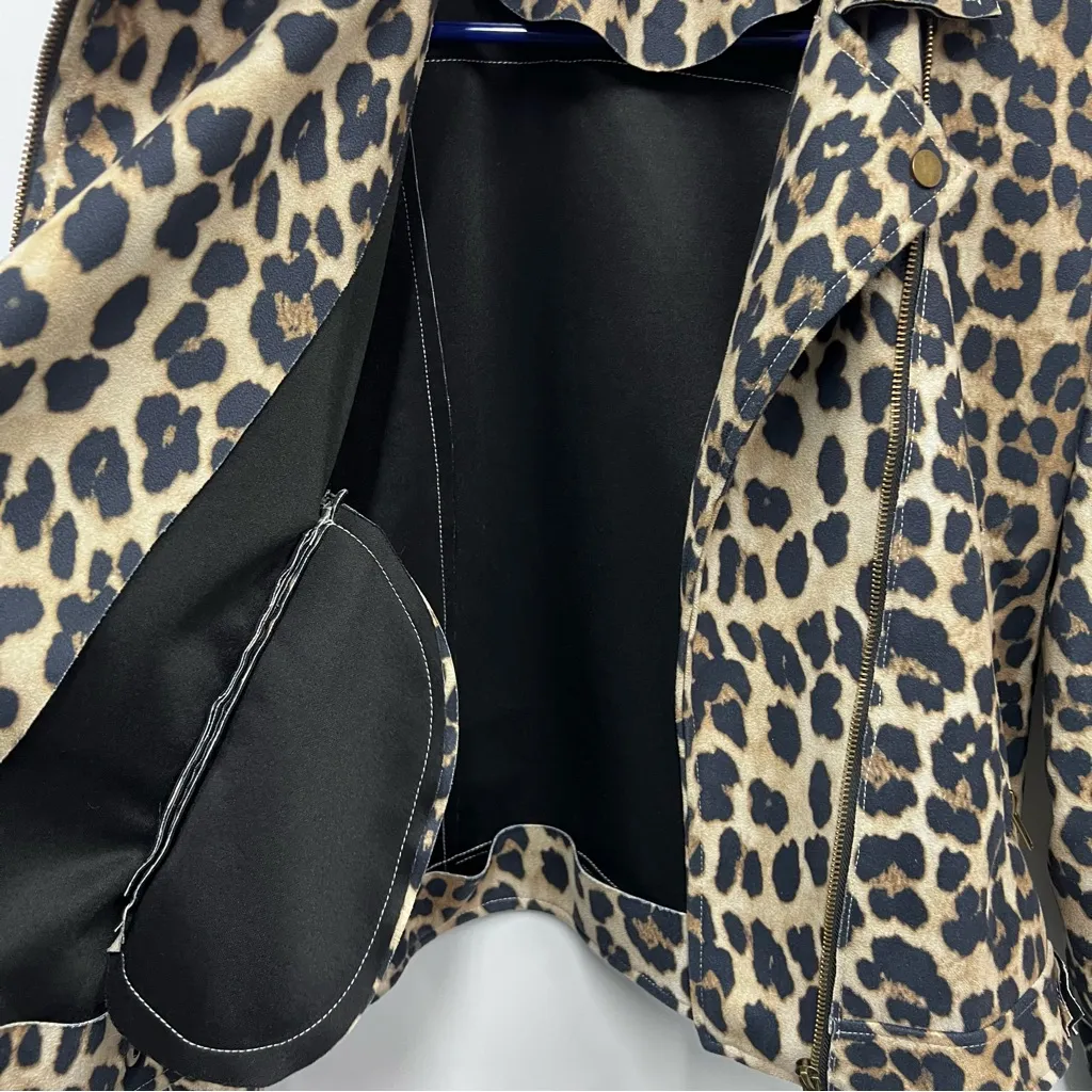 Easel faux suede Leopard Print M Jacket w/pockets motorcycle boxy full zip - Image 8
