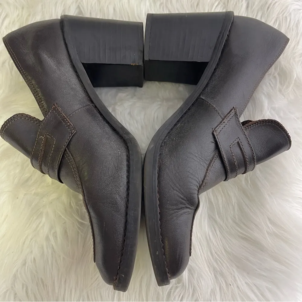 Steve Madden Brown Leather Penny Loafer Heel Shoes y2k Size 8.5 - Image 8