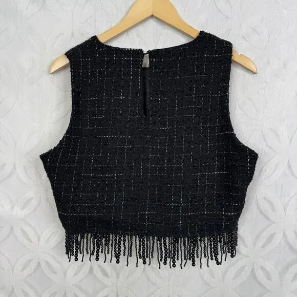 Petal‎ & Pup Milana Tweed Bead Fringe Black Sleeveless Cropped Top Size XL NWT - Image 5