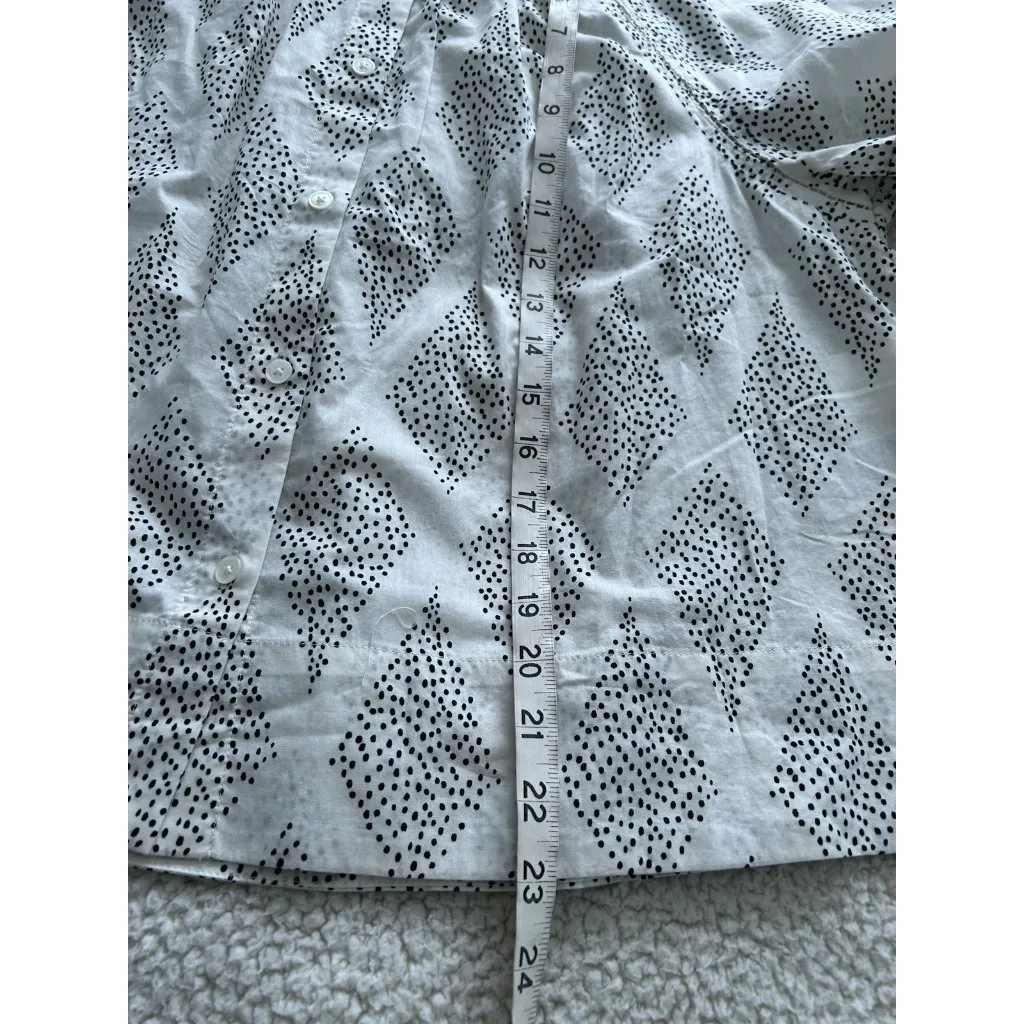 Madewell Shirred Crewneck Balloon Sleeve Button Down Top Cream w/Black Dots Sz L - Image 11