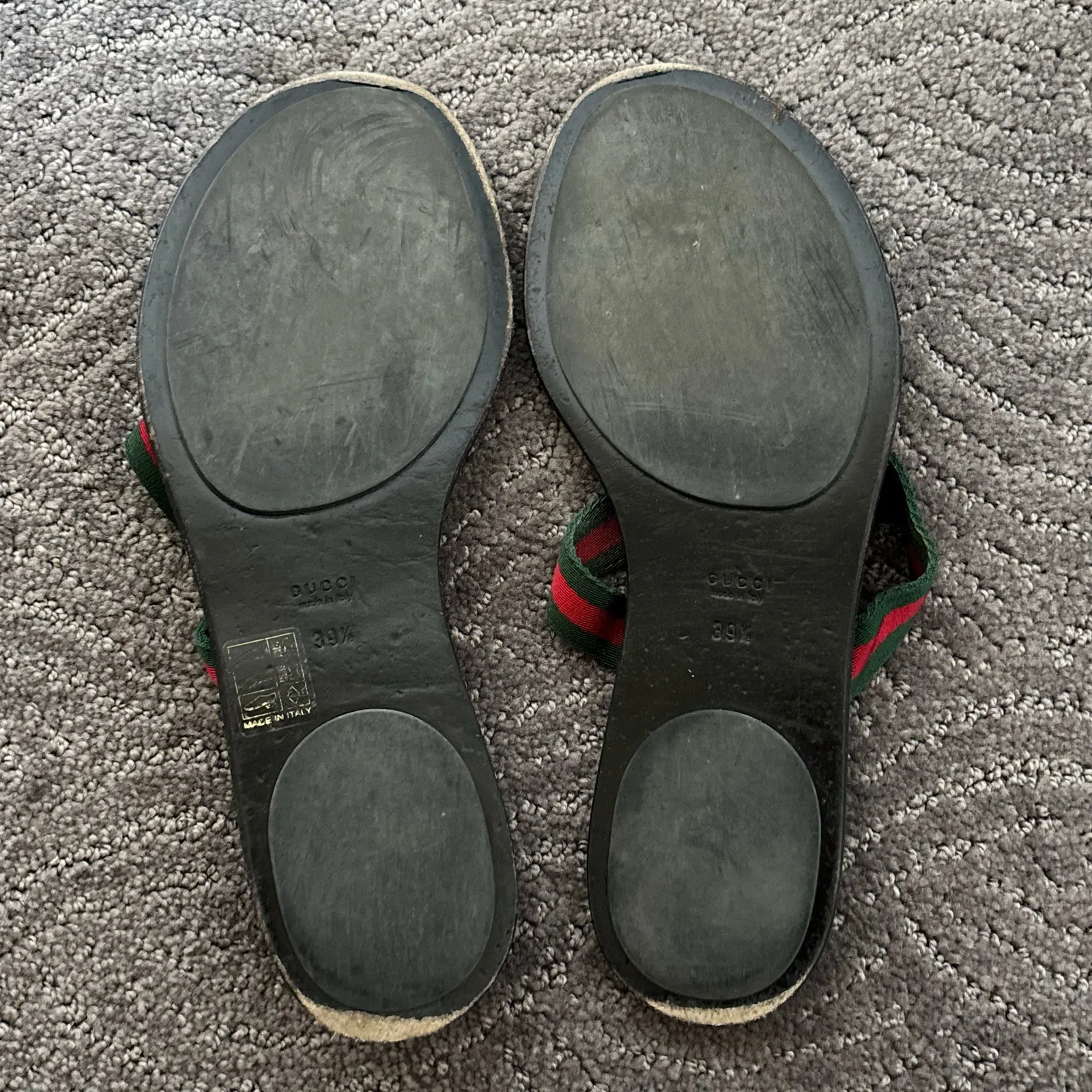 Gucci Interlocking GG Monogram Leather Web Stripe Thong Sandals Black Size 39.5 - Image 10