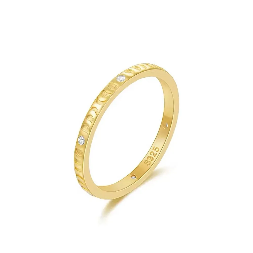 NEW Unisex 14k Gold Plated Engraved Moon‎ Simulated Diamond Ring Sz 7 - Image 6