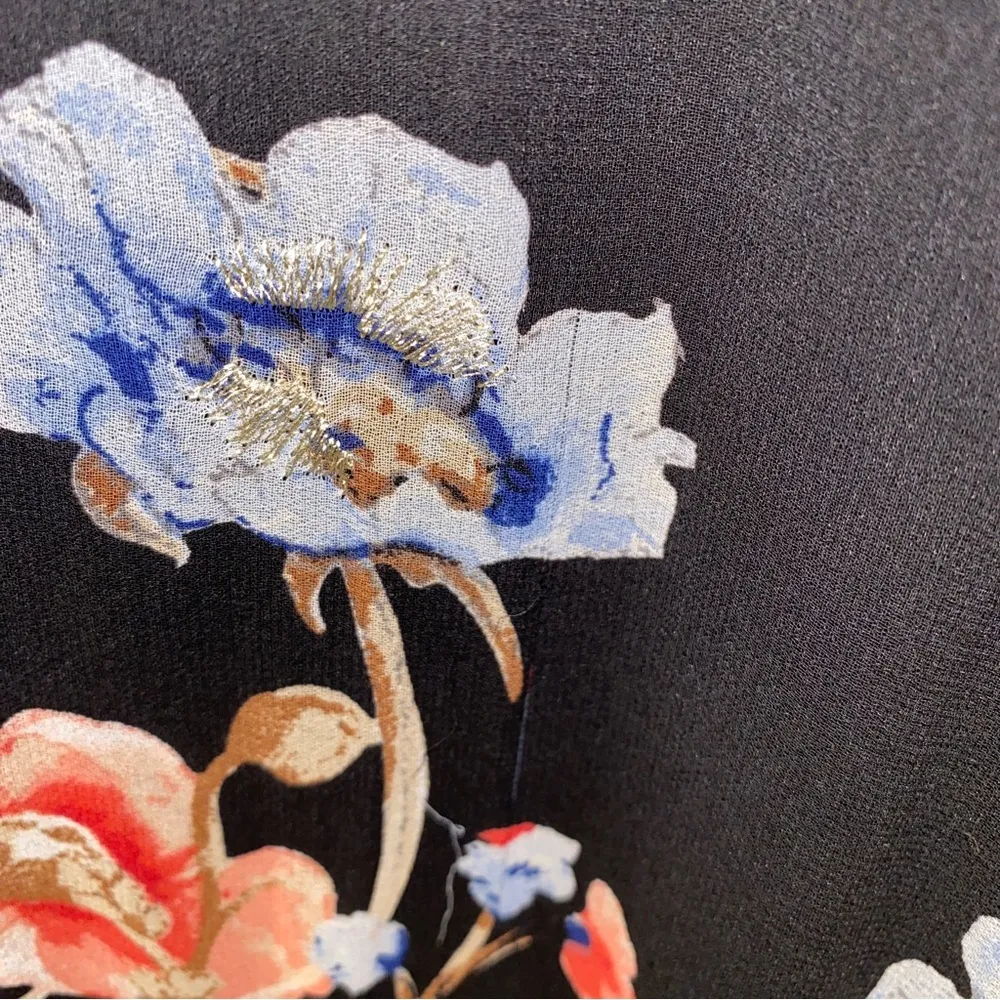 WHBM Black Red Blue Gold Floral Cold-Shoulder Metallic Embroidered Maxi Dress 6 - Image 13