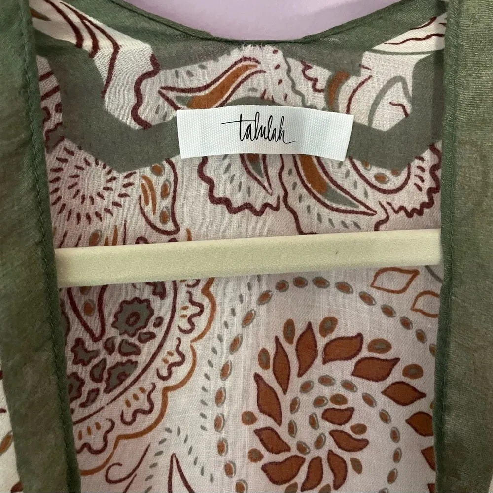 Green Cream Brown Boho Longline Open Front Cardigan Kimono Shawl Swim Cover Up - Image 6