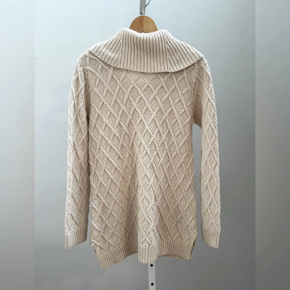 JEANNE PIERRE Textured Cream Long Cozy Sweater Size Medium - Image 3