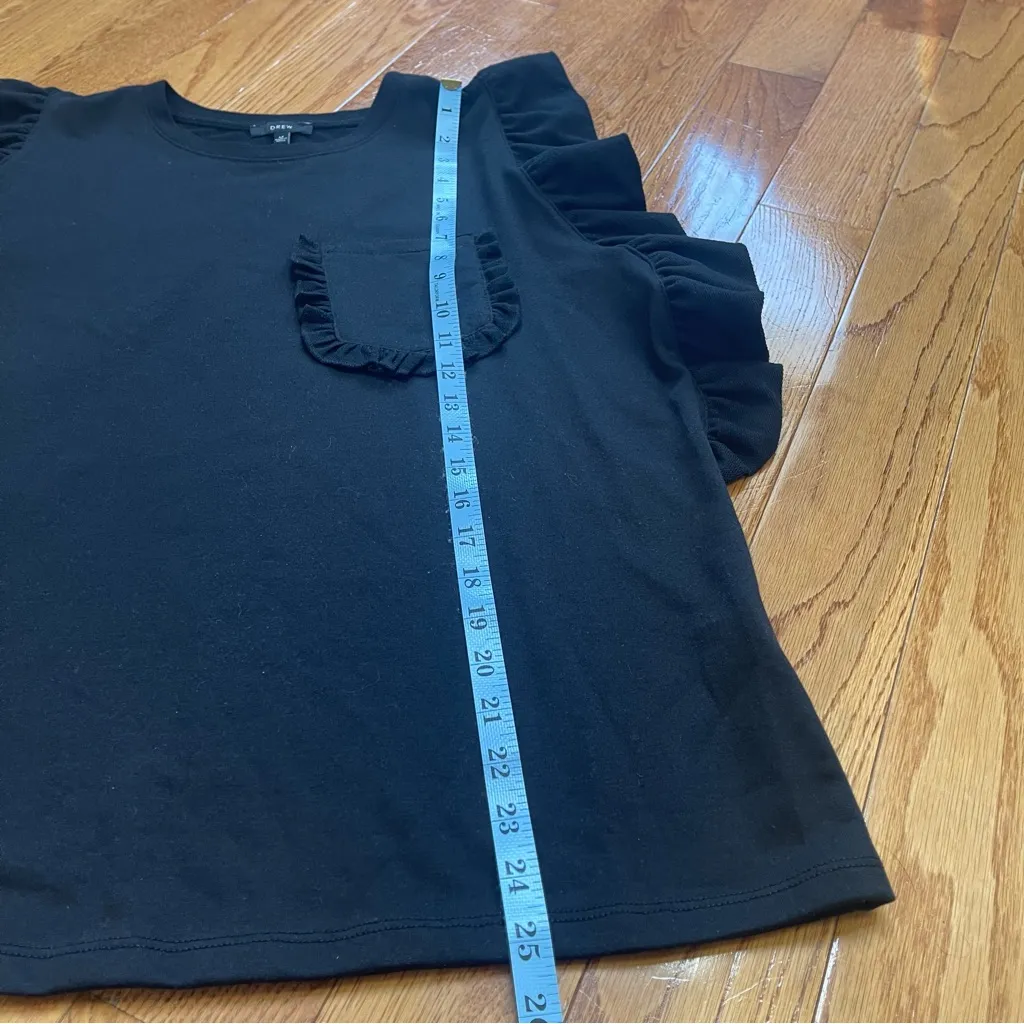 Drew Anthropologie Women’s Top Black Ruffle Sleeve Pocket T-Shirt Sz Medium - Image 8