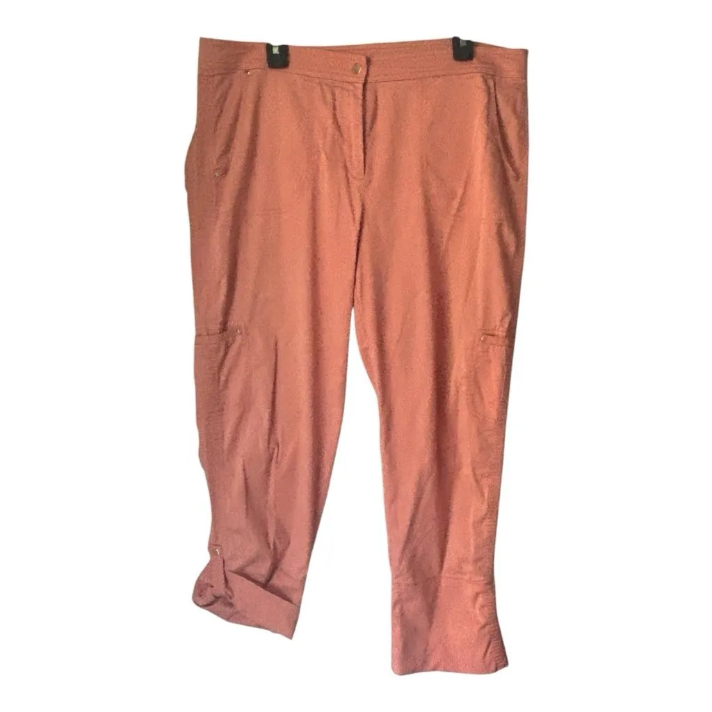 Chico's Zenergy Y2k Cargo Capri Utility Orange Sz 2.5 US 14 Roll Snap Hem Active - Image 2