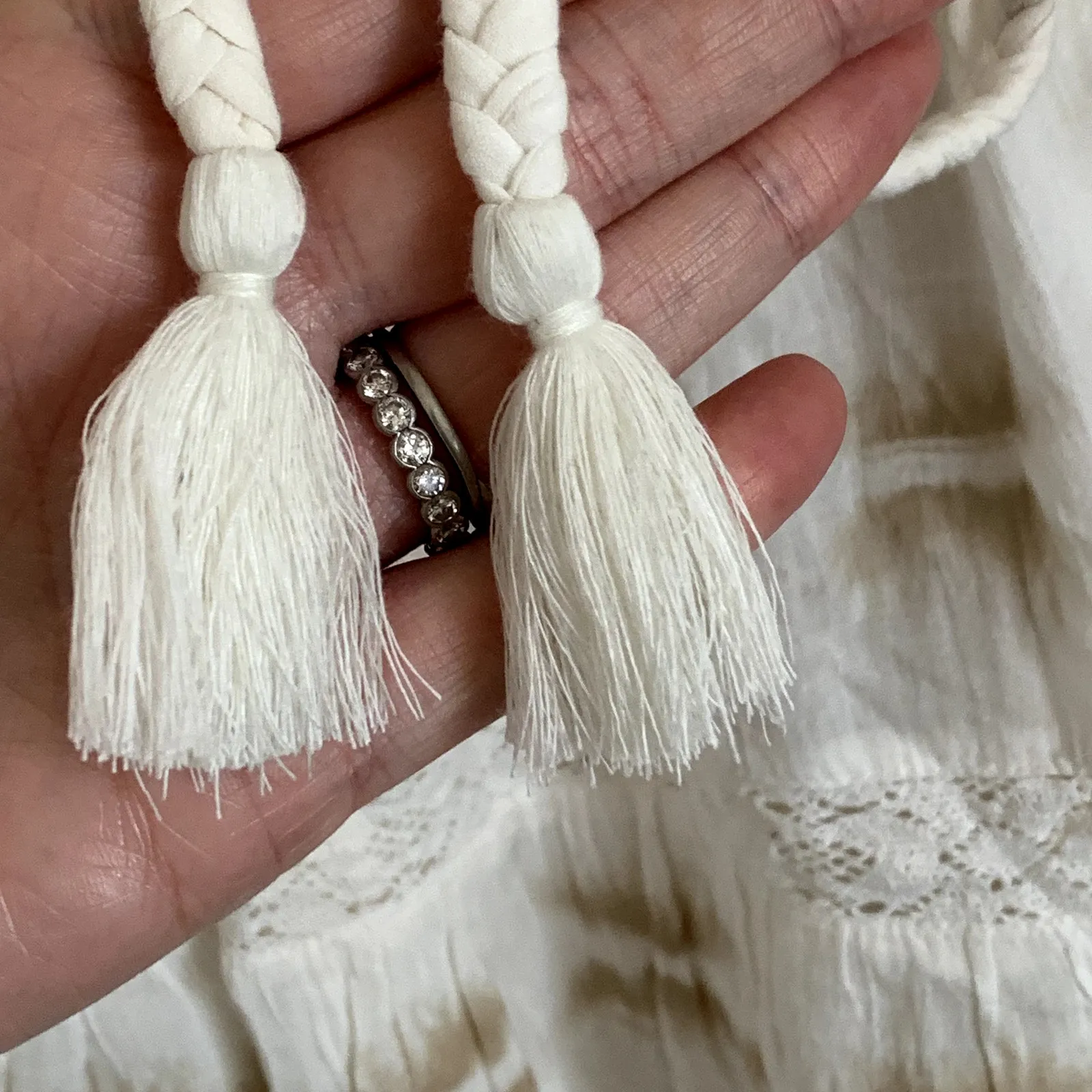 NWT Aerie Sz XS Beachy Tiered Maxi Dress Tan Ivory Coastal Boho Vacation Lace - Image 11