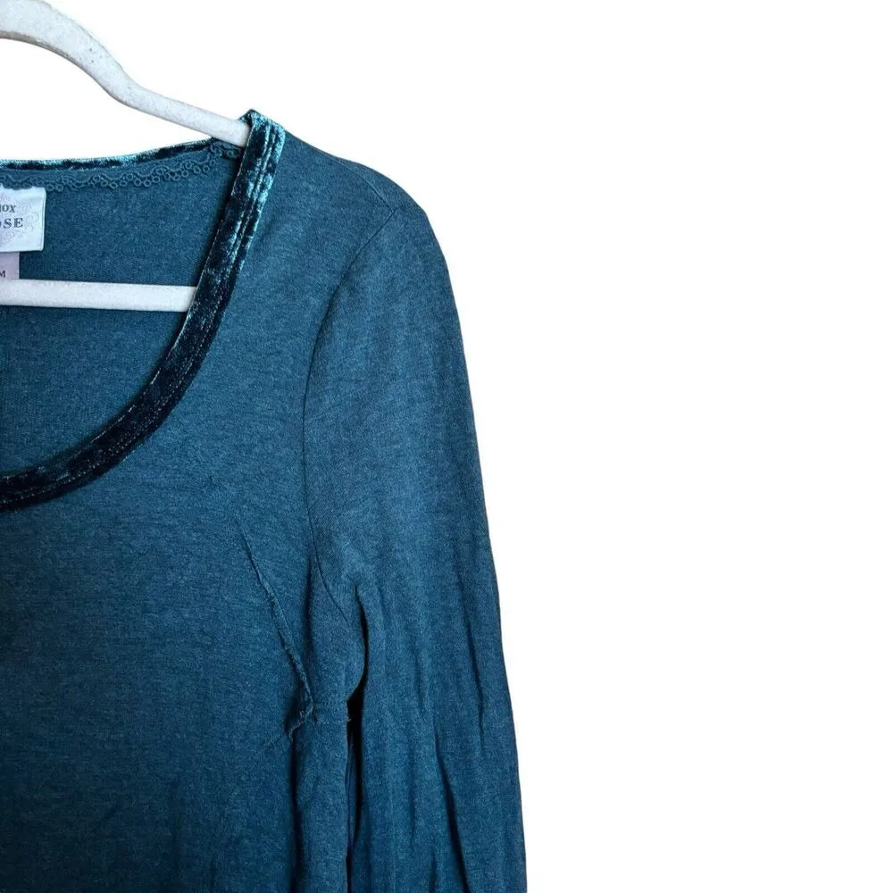 Knox Rose Top Womens Medium Blue Boho Lace Hem Scoop Neck Stretch Blouse - Image 3