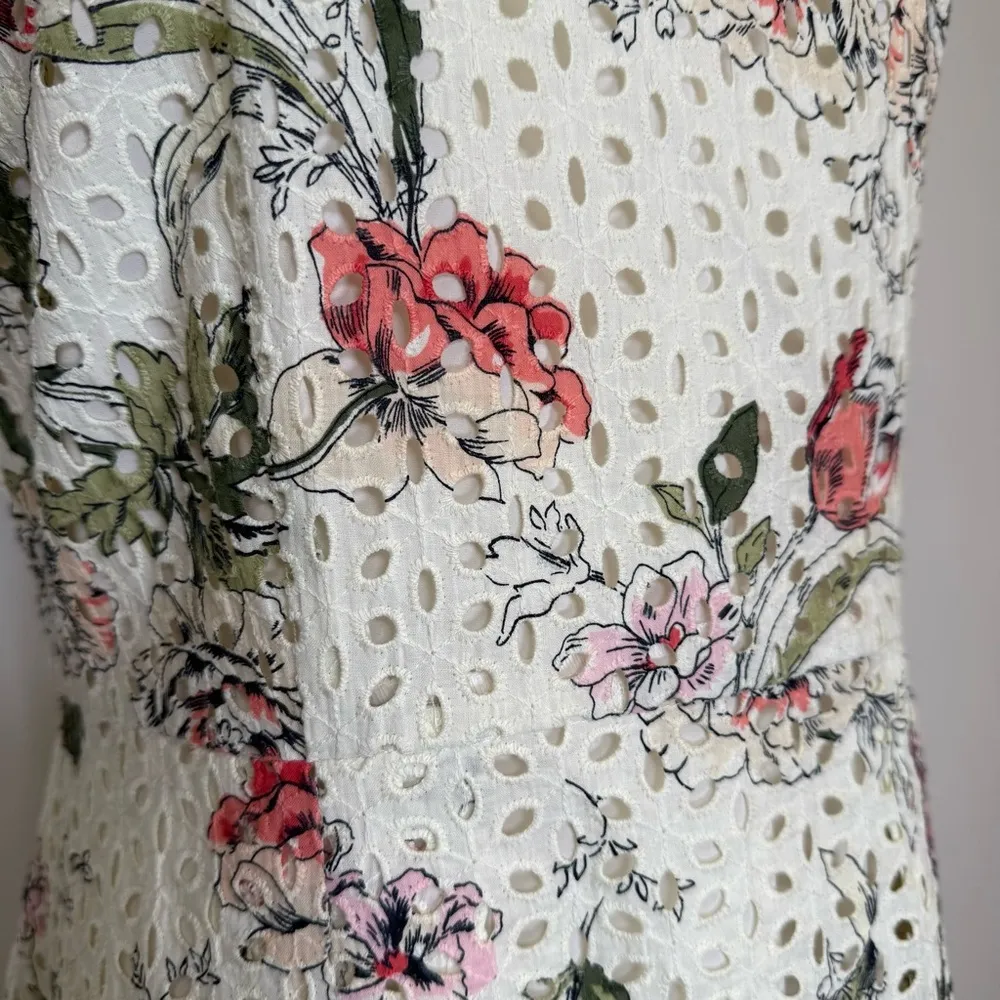 Ann Taylor Floral Eyelet V-Neck Short Sleeve Cotton Dress Women’s Size 8 - Image 10