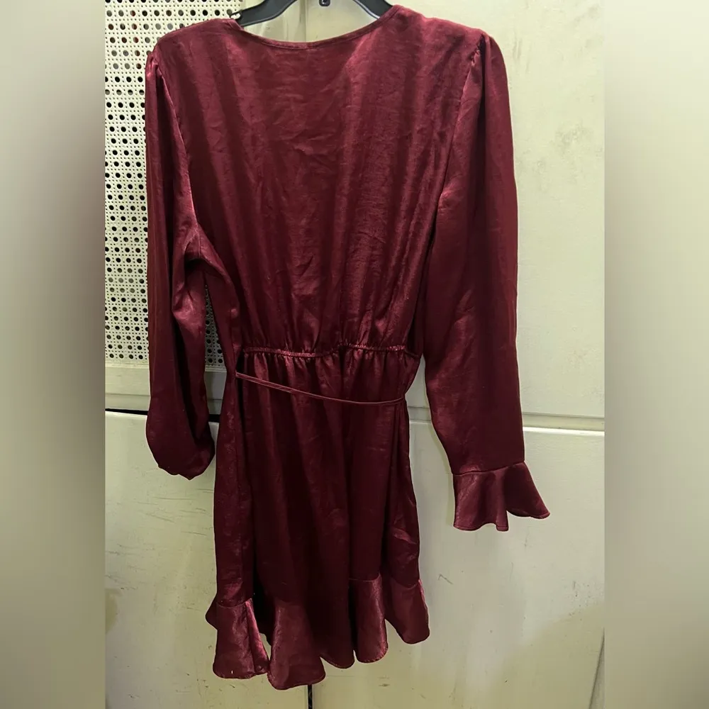 Xhilration LG maroon satin short tie Empire waist dress - Image 2