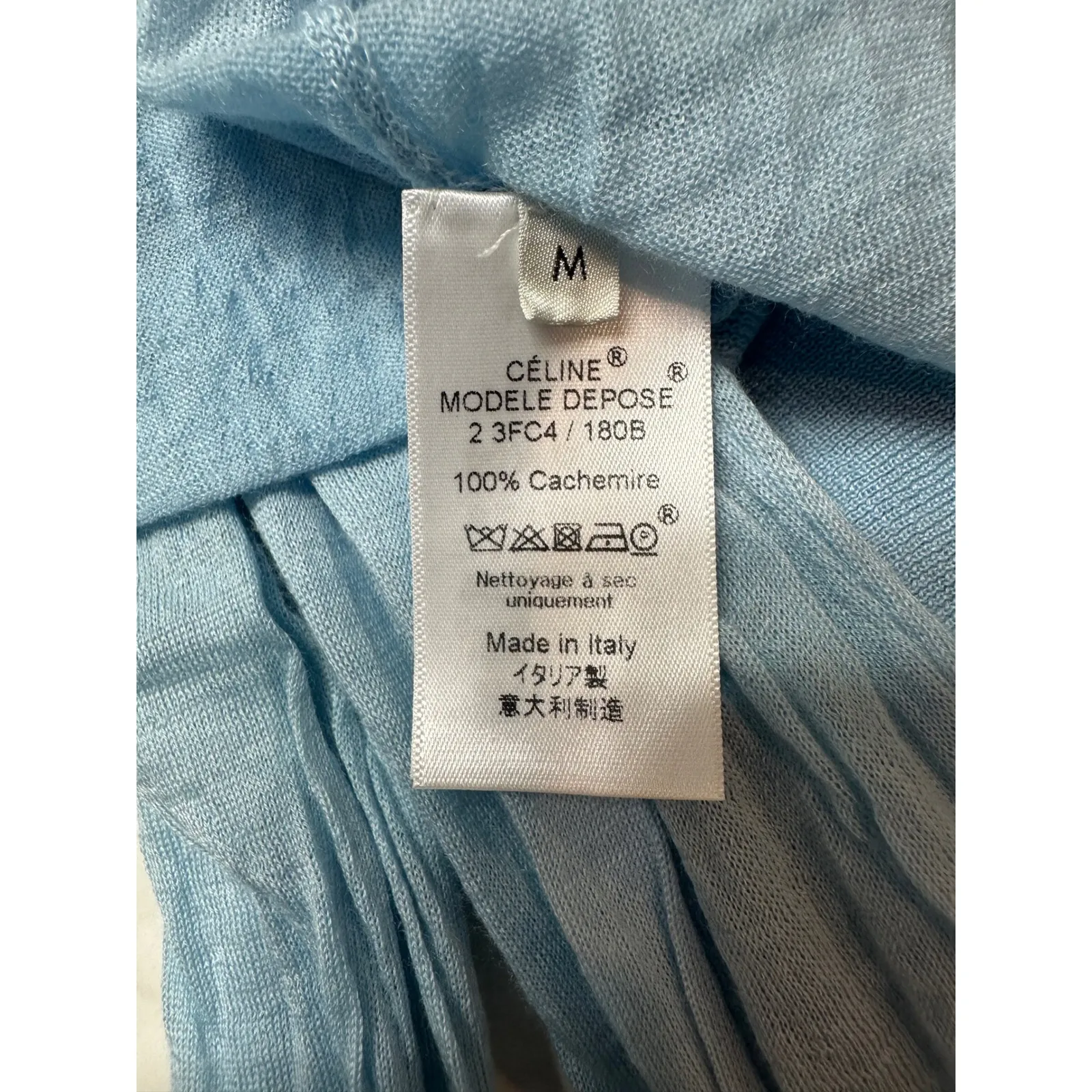 CÉLINE Cashmere Sheer Turtleneck Top Blue Size M Made in Italy Luxury Knit - Image 5