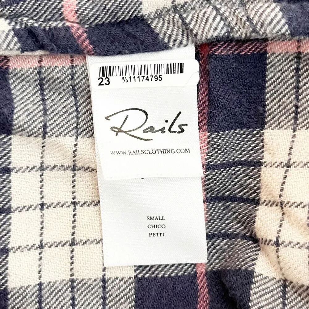 Rails Angelica Long Sleeve Plaid Flannel Button Up Shirt Almond Pink Navy Small - Image 5