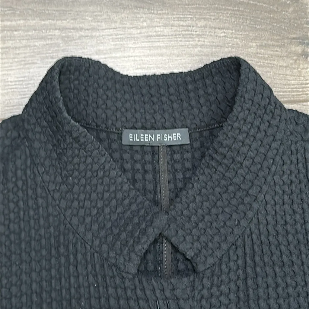 Eileen Fisher Stand Up Collar Waffle Knit‎ Long Dress Jacket Black Size Large - Image 8