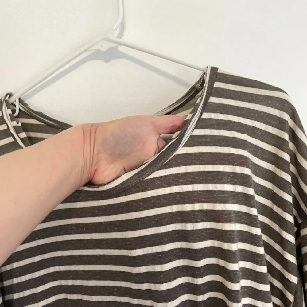 UMGEE Gray Cream Ivory Striped Short Sleeve Cotton Mini T-Shirt Dress / Tunic L - Image 5