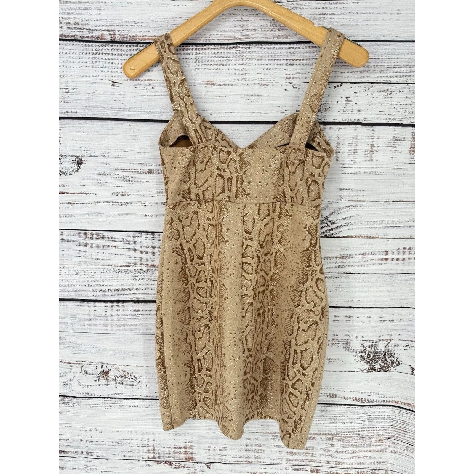 LUSH Sleeveless Bodycon Animal Print Snakeskin Mini Dress Size‎ Small Tan Brown - Image 3