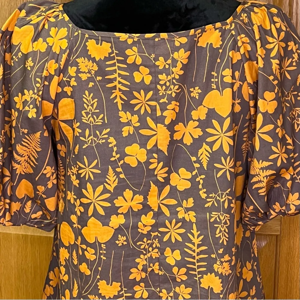 Porridge x Anthropologie Square Neck Puff Sleeve Cotton Poplin Babydoll Dress XS Orange - Image 12