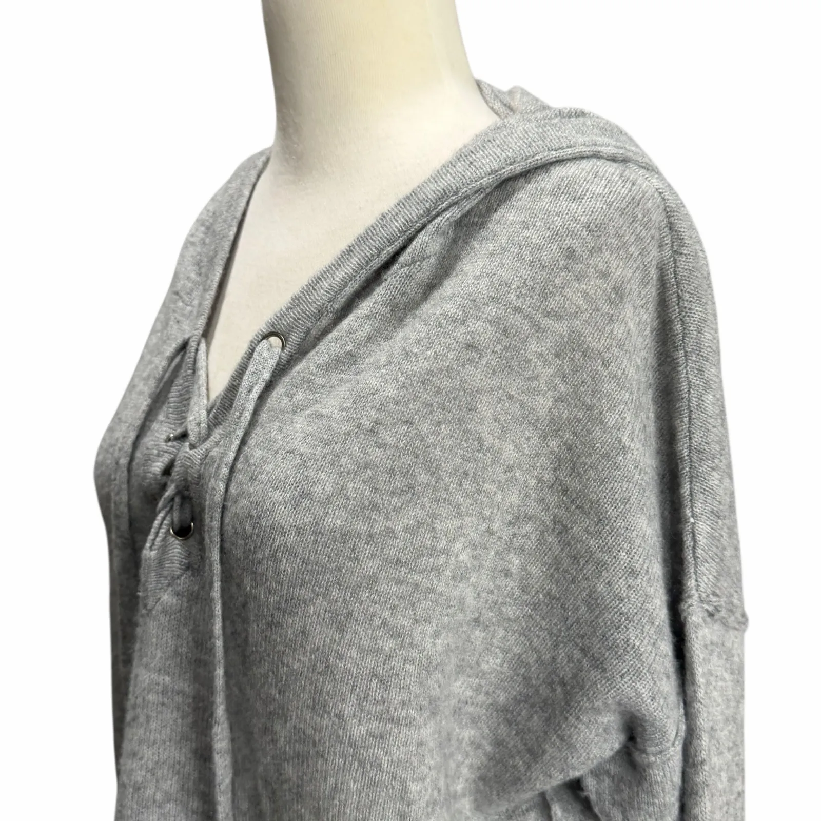 Rails Dakota Hooded Knit Sweater Women L Heather Grey Lace Up Cashmere Cozy Soft - Image 4