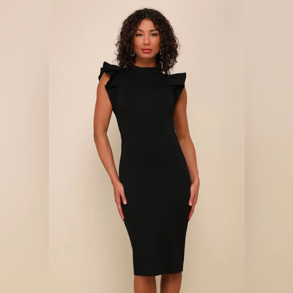 LuLu Stylish Splendor Black Backless Ruffle Bodycon Midi Dress Size Small - Image 7