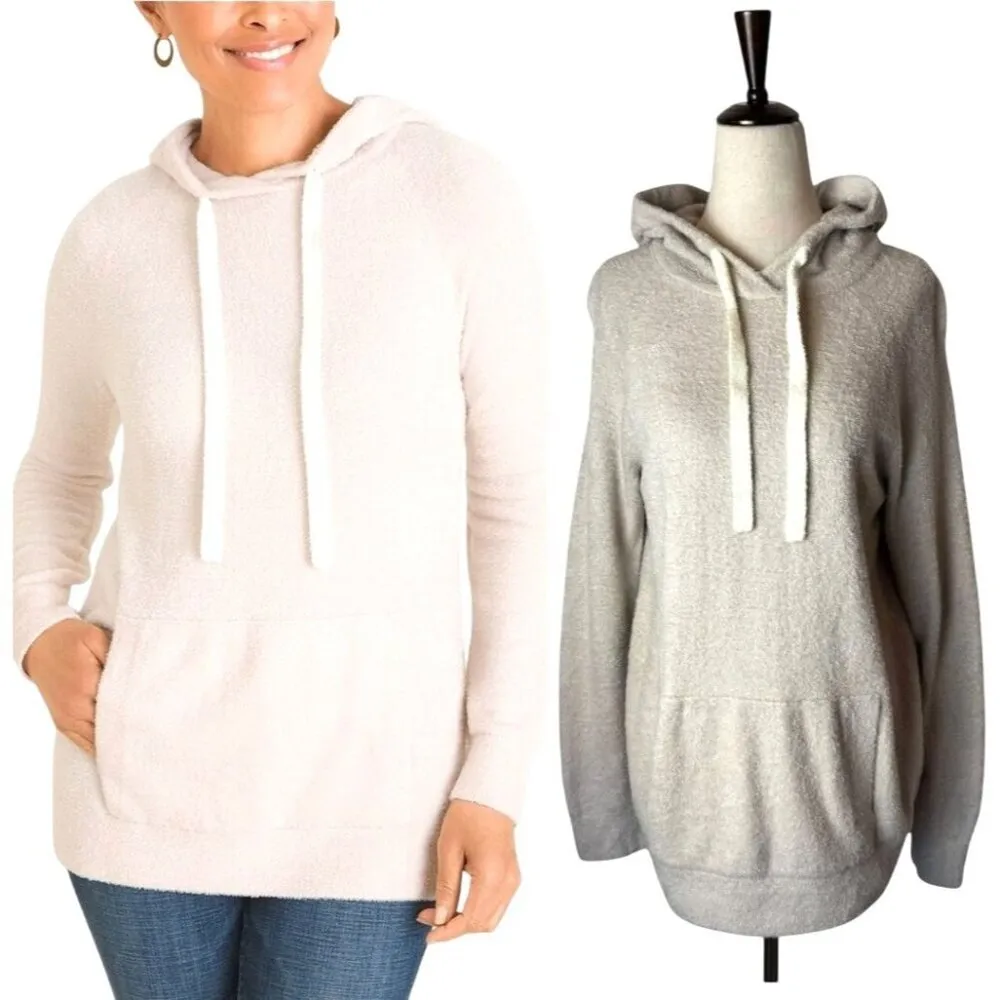 Barefoot Dreams Sweater Women Small Tan Knit CozyChic Lite Hooded Pullover - Image 2